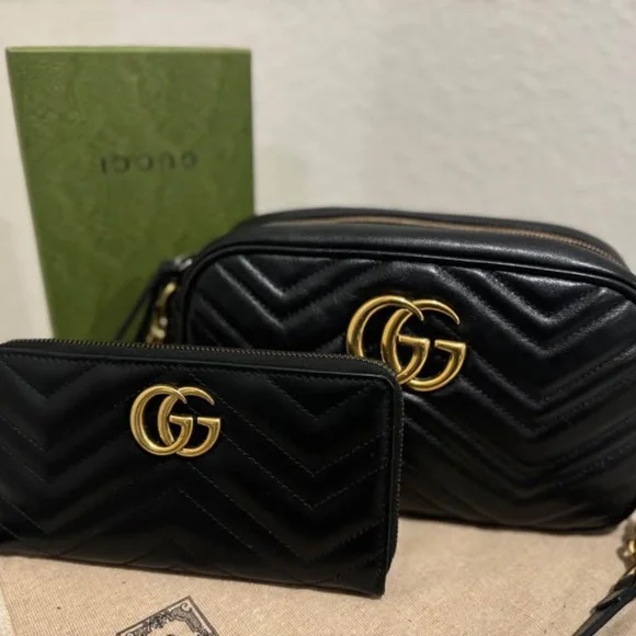 GUCCI GG Marmont Camera Size Small Calf Leather with Matching Gucci Zippy Wallet - Picture 5 of 12